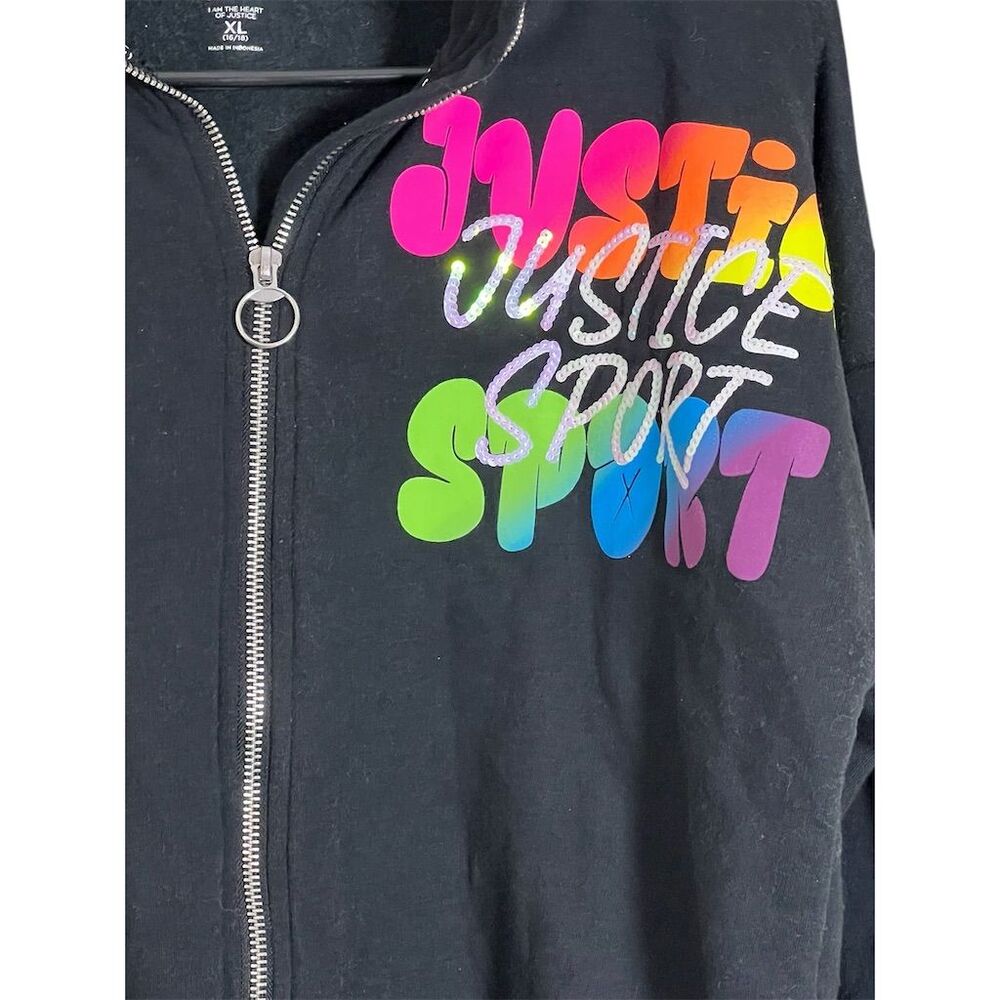 Justice Girls M Black Full Zip Mock Neck Active Sweater
